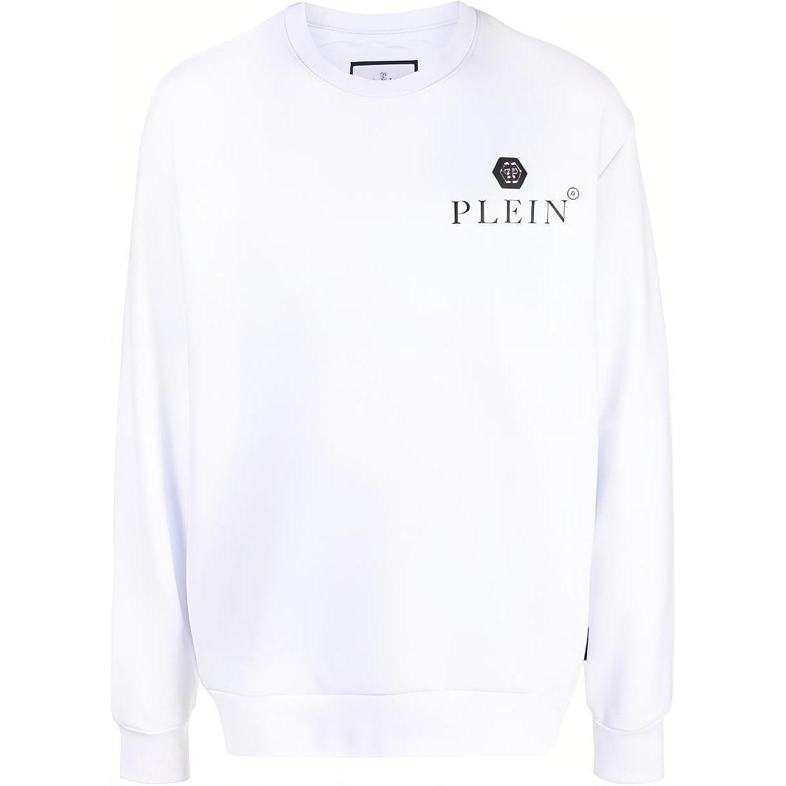 PHILIPP PLEIN White Letter Logo Print Crewneck Sweatshirt Men’s Casual Wear SACC-MJO0901-PJY002N-01