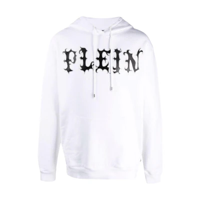 PHILIPP PLEIN White Letter Print Long-Sleeve Hoodie FAACMJB2502PJO002N01