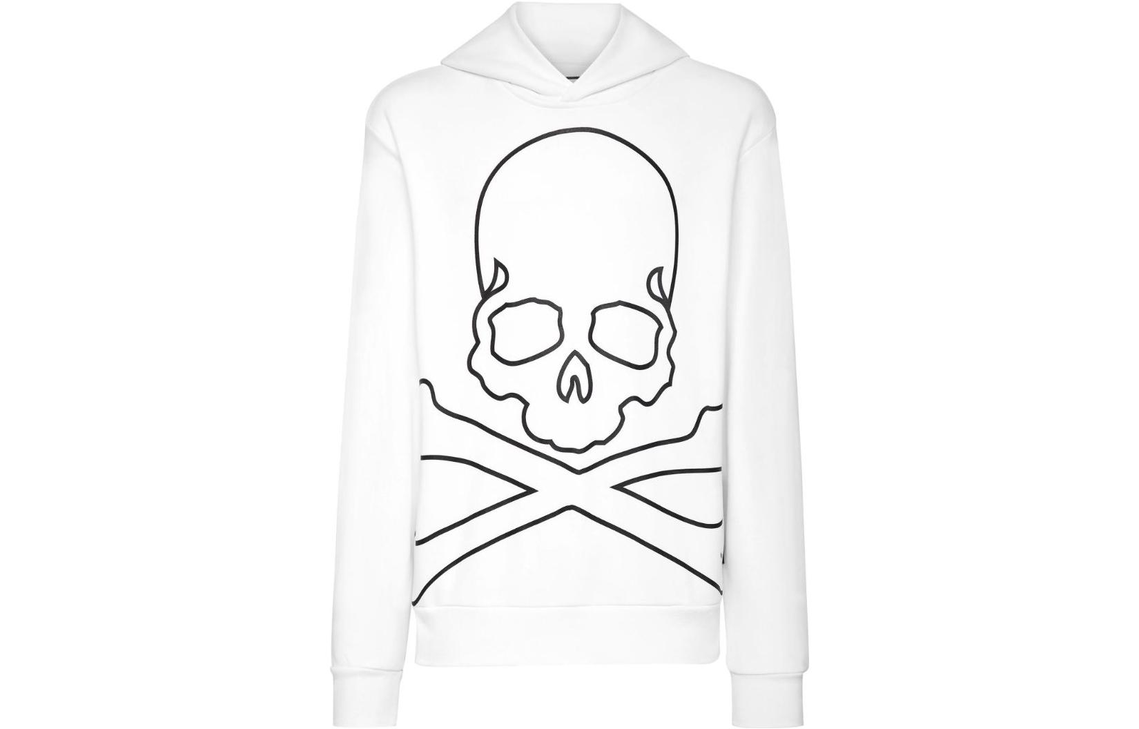 PHILIPP PLEIN White Oversized Skull Print Hoodie SADC-MJB3210-PJO002N-01