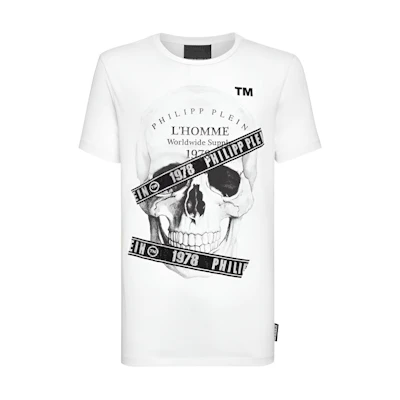 Philipp Plein White Skull Letter Print Crewneck Tee Short Sleeve T-Shirt MTK3033-PJY002N-01