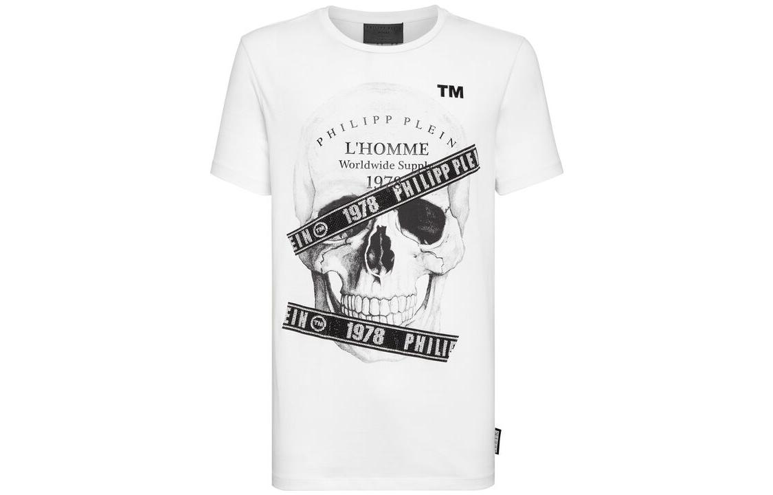 Order Philipp Plein 白色骷髏字母印花短袖圓領T恤 MTK3033-PJY002N-01