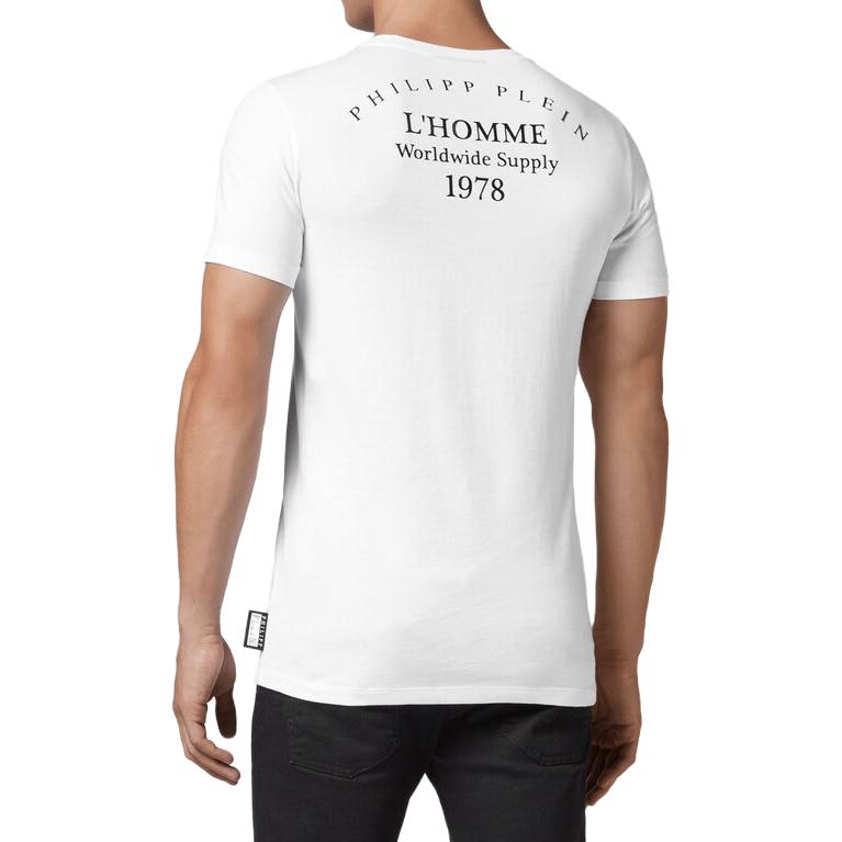 Shop Philipp Plein 白色骷髏字母印花短袖圓領T恤 MTK3033-PJY002N-01