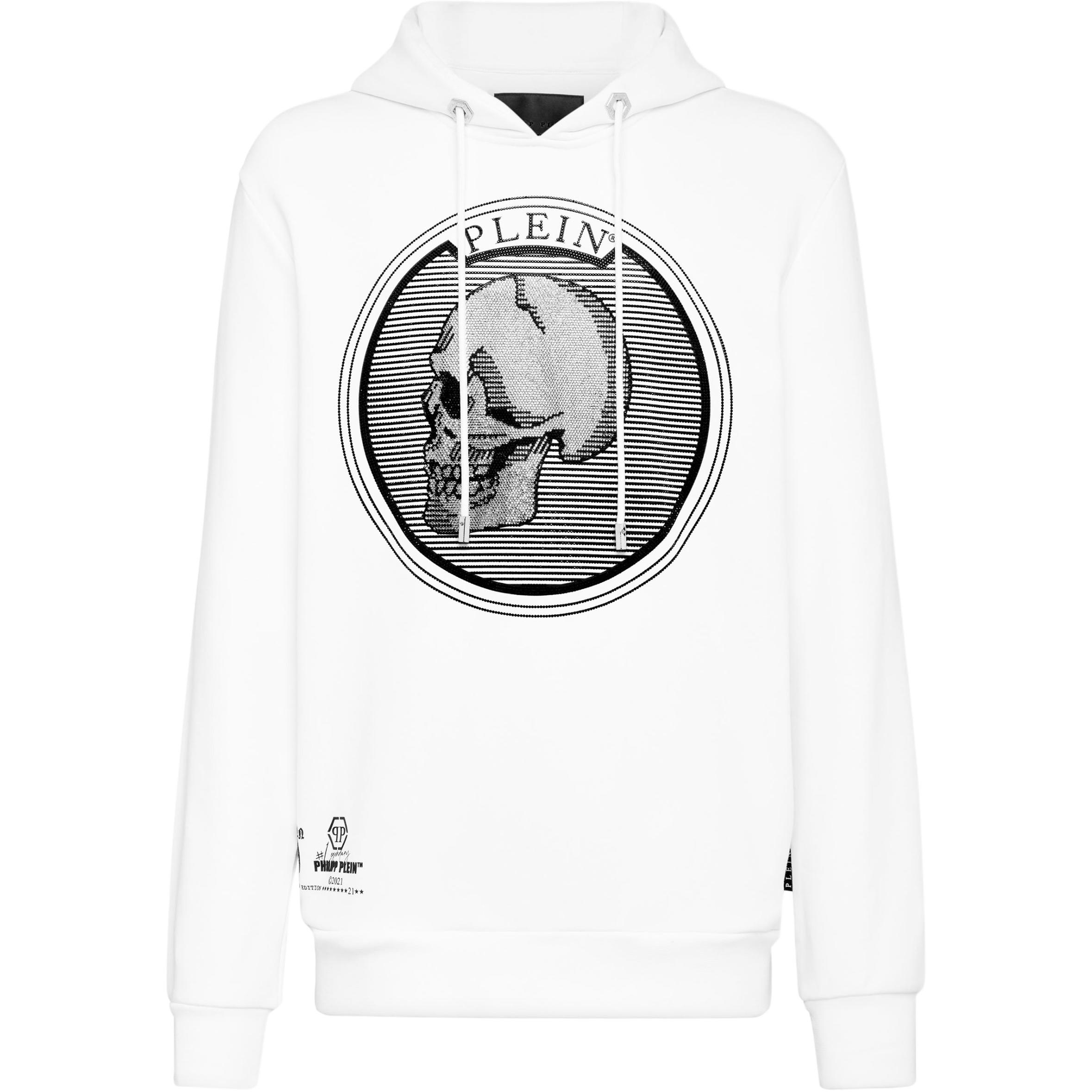 PHILIPP PLEIN White Skull Letter Print Hoodie PAAC-UJB0015-PJO002N-01