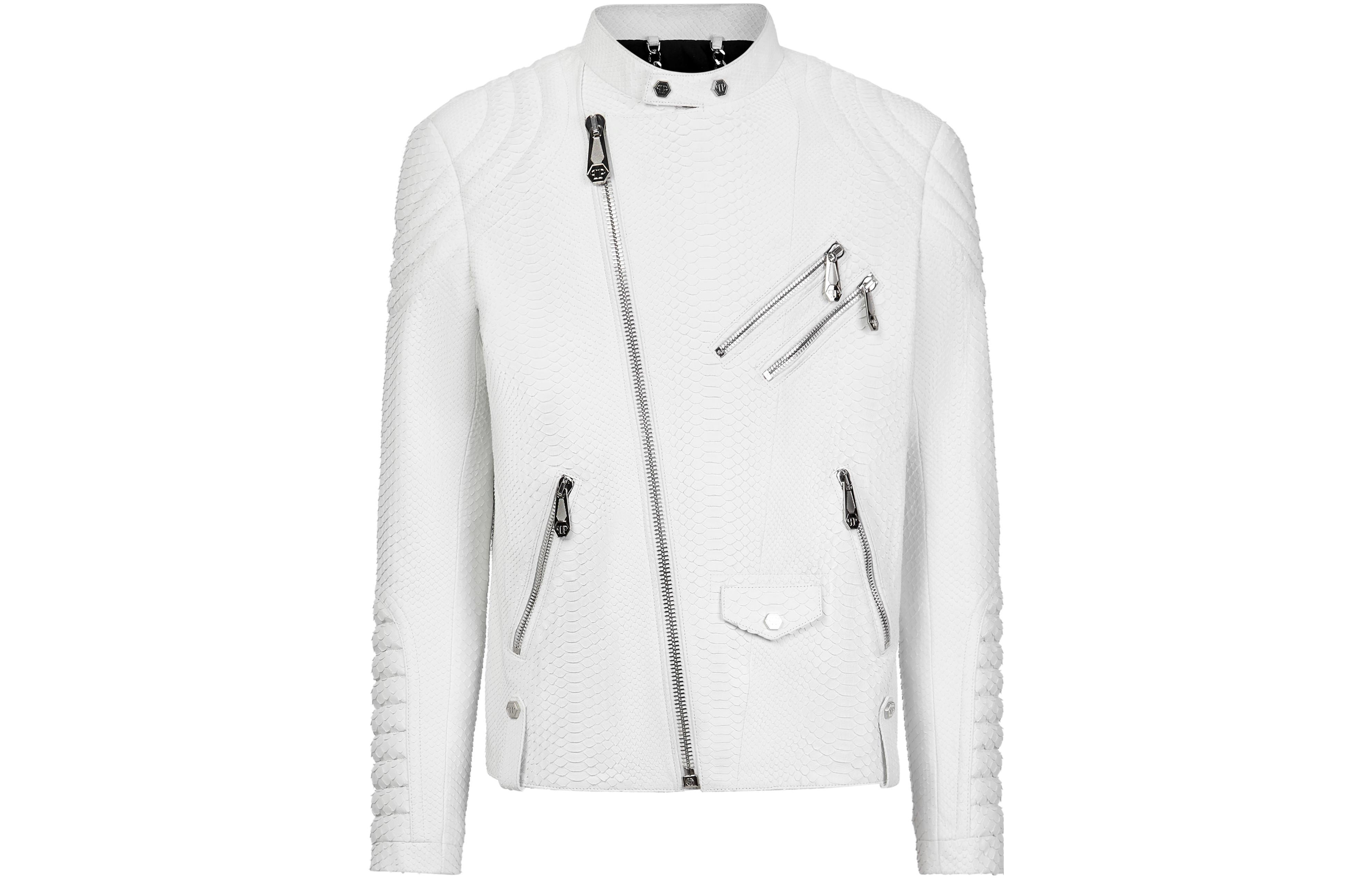 PHILIPP PLEIN White Solid Slim Fit Long Sleeve Jacket P20C-MLB1068-PLE029P-01