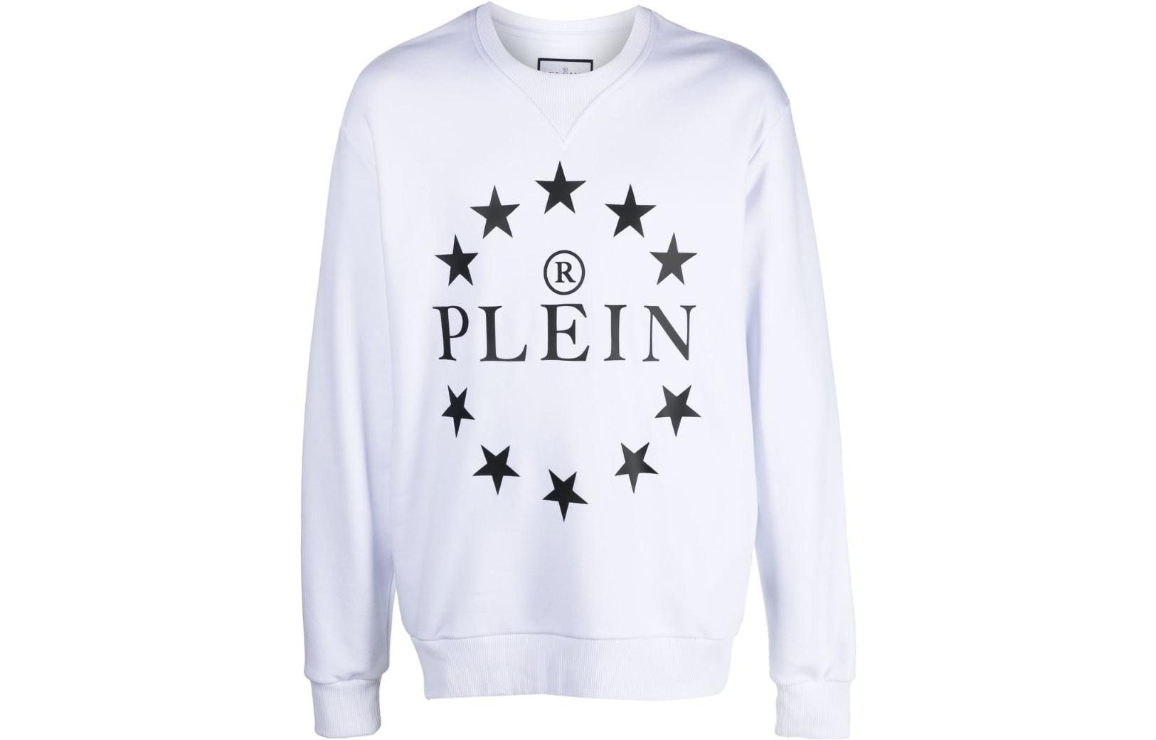 PHILIPP PLEIN White Star Letter Print Crewneck Long Sleeve Sweatshirt SACC-MJO1014-PJO002N-01