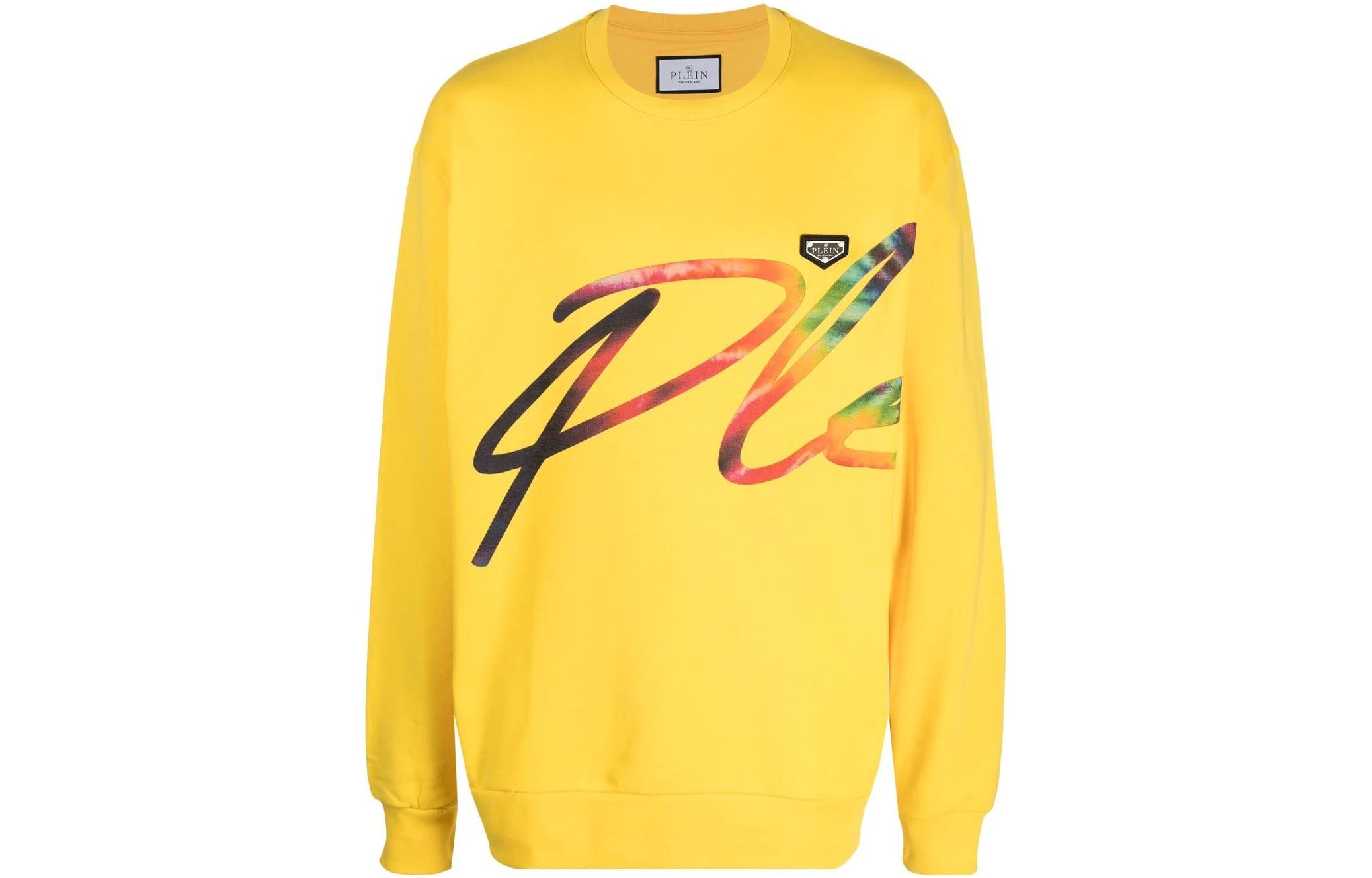 PHILIPP PLEIN Yellow Logo Print Crewneck Pullover Sweatshirt Unisex UABC-UJO0011-PJO002N-09