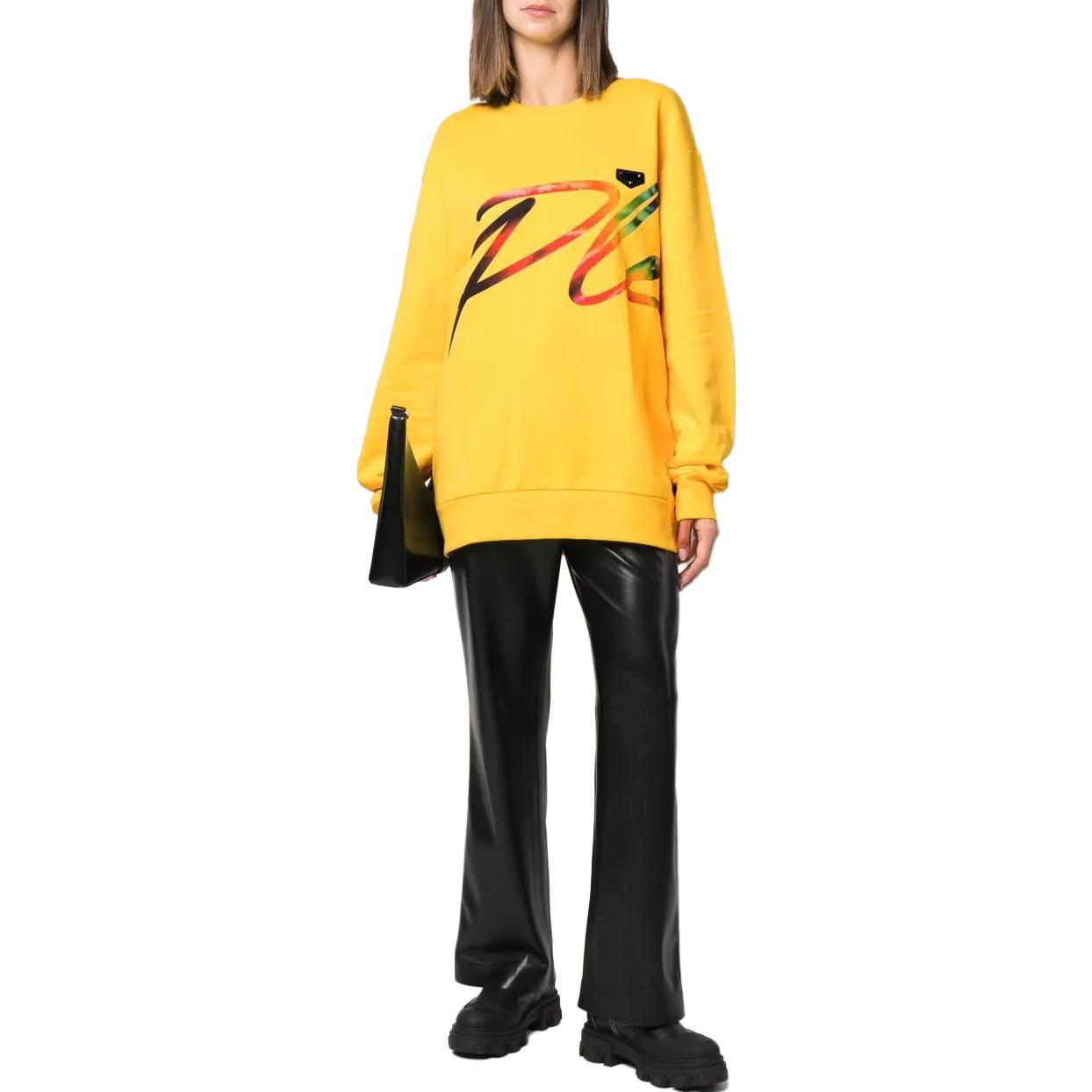 Lookbook 필립플레인 옐로우 로고 프린트 크루넥 맨투맨 스웻셔츠 유니섹스 UABC-UJO0011-PJO002N-09