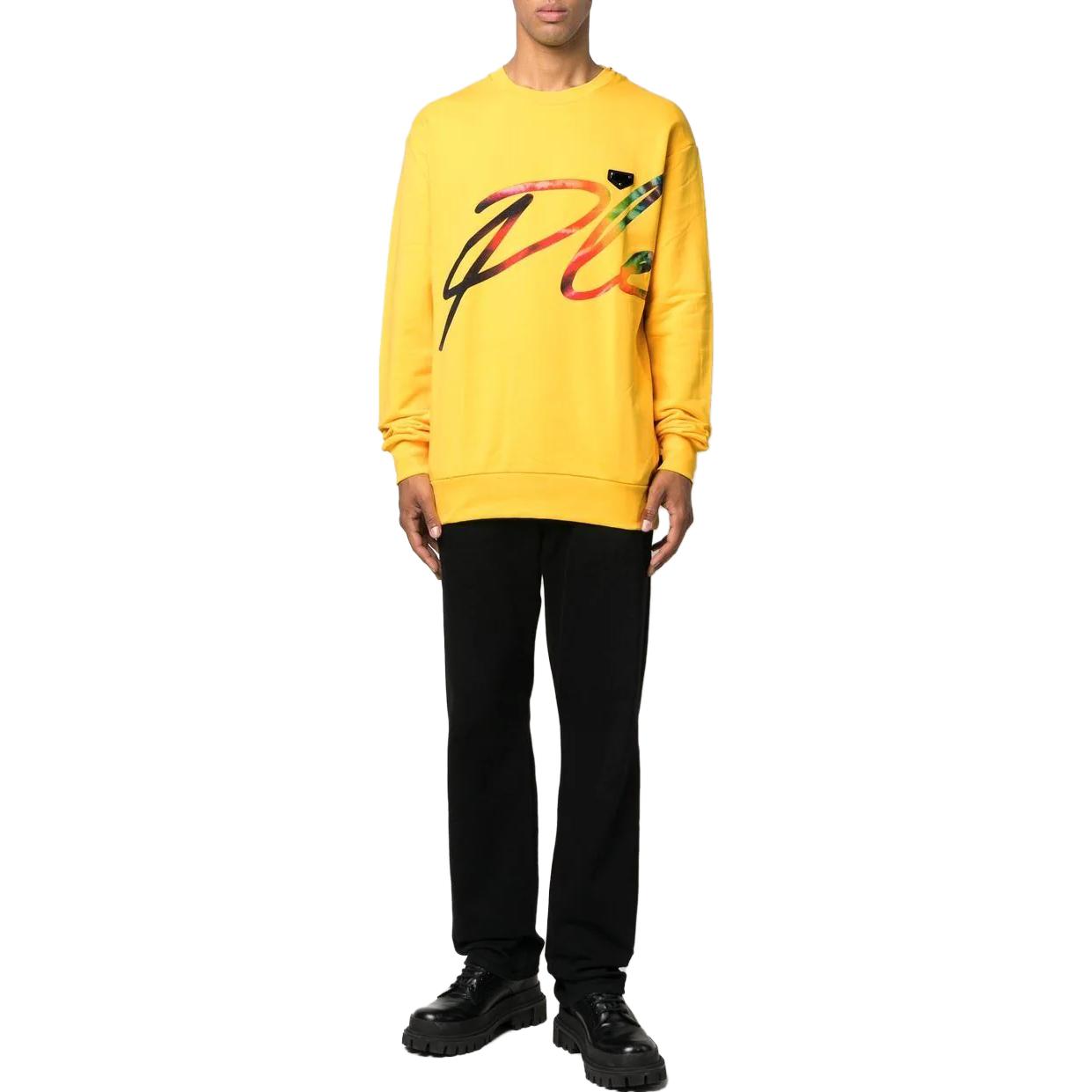 Shop 필립플레인 옐로우 로고 프린트 크루넥 맨투맨 스웻셔츠 유니섹스 UABC-UJO0011-PJO002N-09