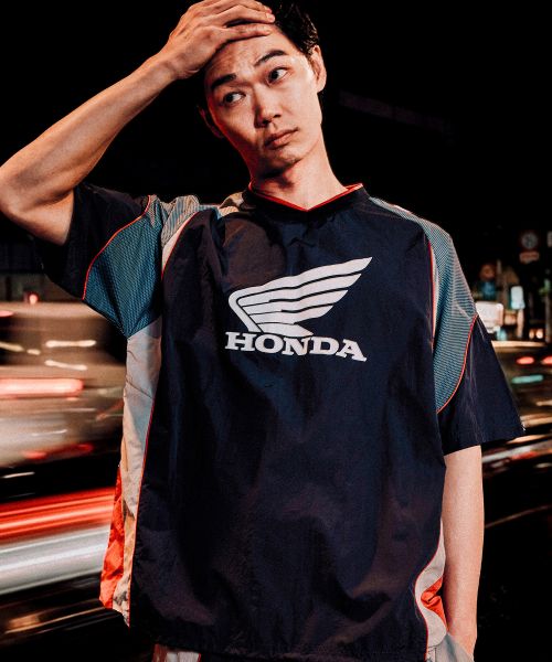 Order PHYPS MOTORCYCLE Speed Track Navy Nylon T-Shirt HGM1SS399SNA