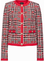 PINKO Red Plaid Cropped Jacket with Button Closure and Long Sleeves. 100945A0N2-ZF6 PINKO Red Plaid Cropped Jacket with Button Closure and Long Sleeves. 100945A0N2-ZF6
