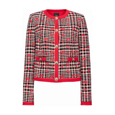 PINKO Red Plaid Cropped Jacket with Button Closure and Long Sleeves. 100945A0N2-ZF6