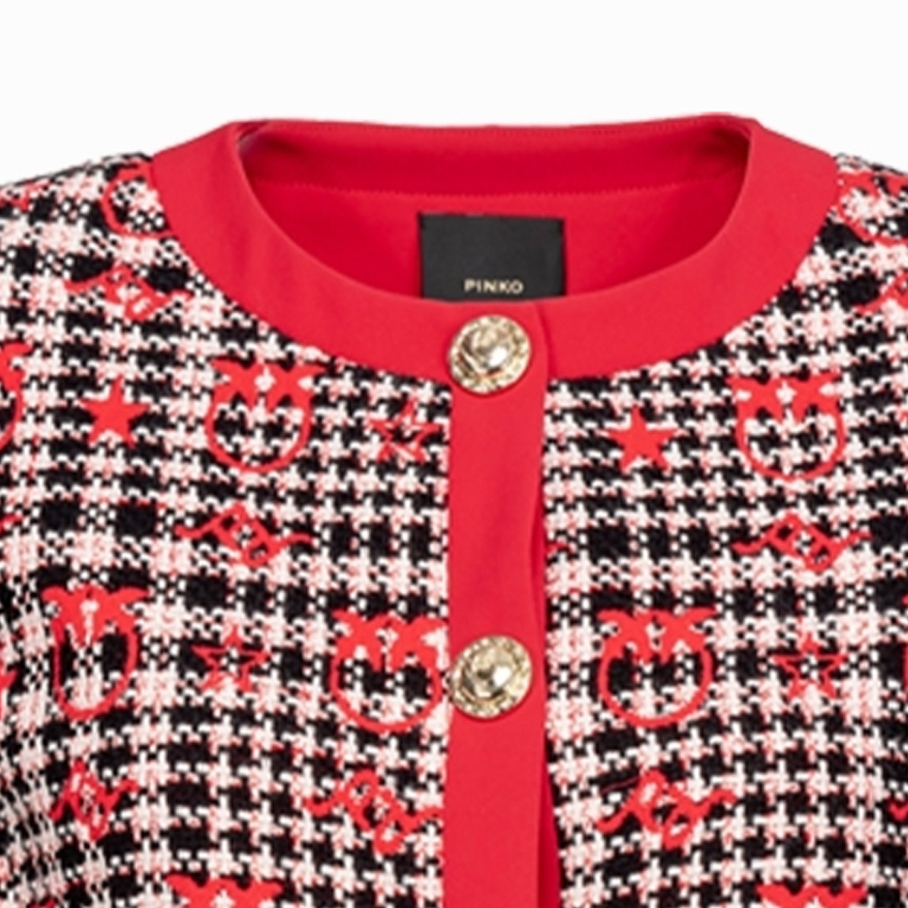 Cheap PINKO 紅色格紋短版外套，扣件設計與長袖款式。 100945A0N2-ZF6