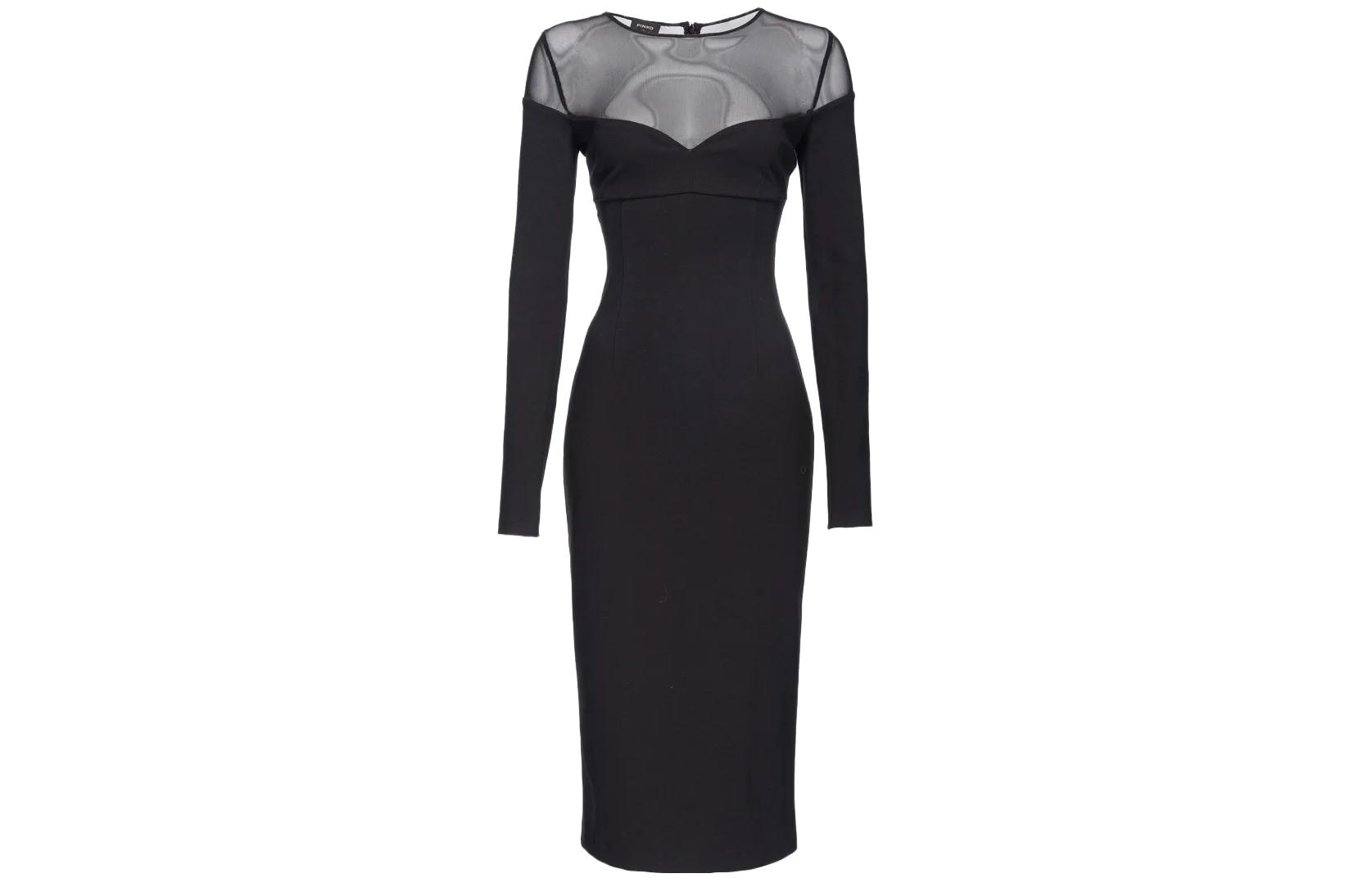 PINKO Black Solid Color Slim Fit Long Sleeve Maxi Dress 102072A1AR-Z99