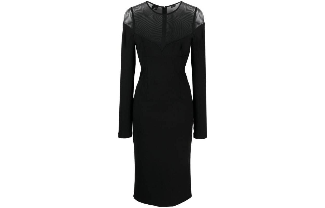 Lookbook PINKO 黑色纯色修身长袖连衣裙 102072A1AR-Z99