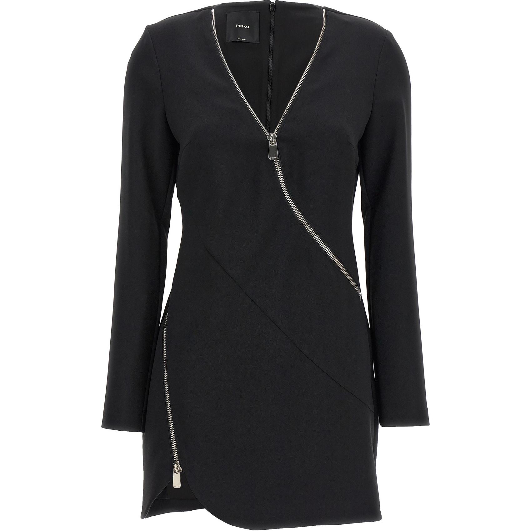 PINKO Black V-Neck Long Sleeve Mini Dress with Asymmetrical Hem. 103904A20A-Z99 圖 2