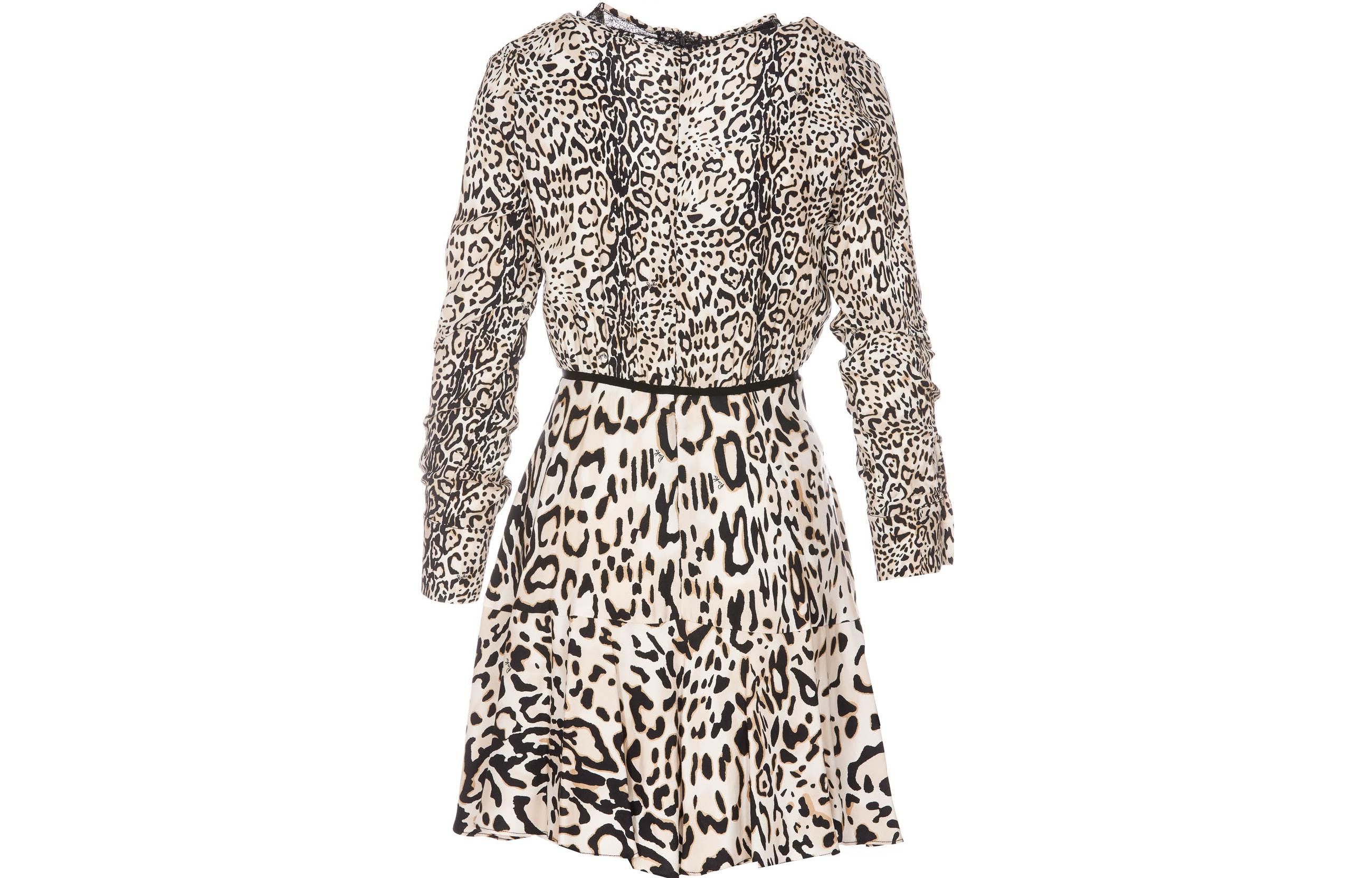 Lookbook PINKO FW22 棕色豹纹V领修身长袖连衣裙 1G18FZA08BCZ2