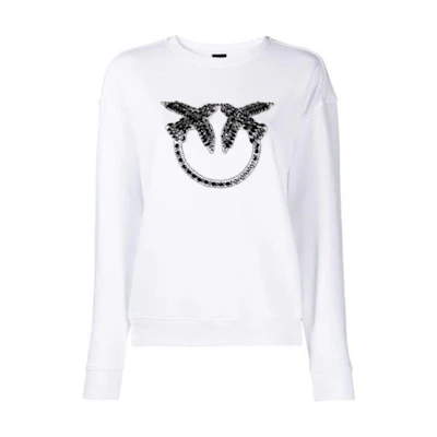 Pinko Logo Rhinestone Crewneck Sweatshirt Unisex White 1G160Y-Y722-ZZ1
