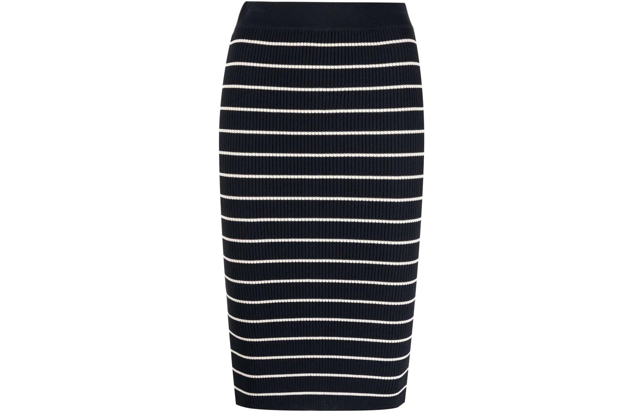 PINKO SS22 Black Striped Stretch Knit Pencil Skirt. 1G17EQY7UP-GC2