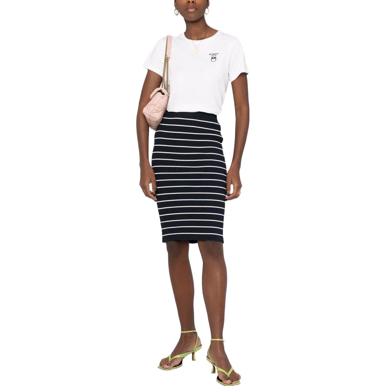 Lookbook PINKO SS22 黑色条纹弹力针织铅笔裙 1G17EQY7UP-GC2