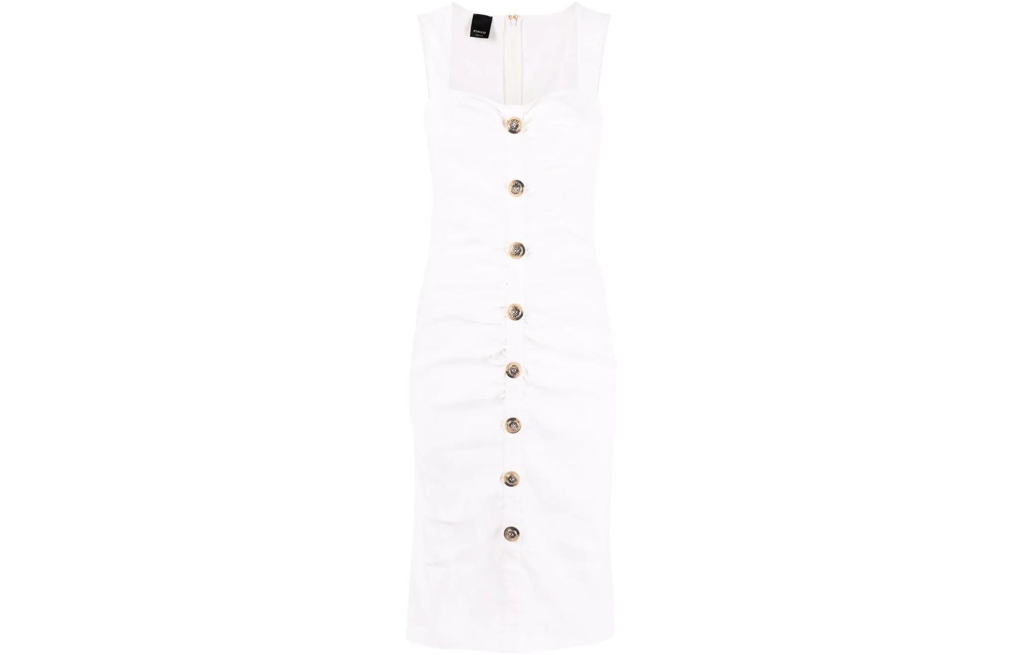 PINKO SS22 Solid Button Sleeveless Dress White. 1G17C87435-Z15