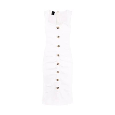PINKO SS22 Solid Button Sleeveless Dress White. 1G17C87435-Z15