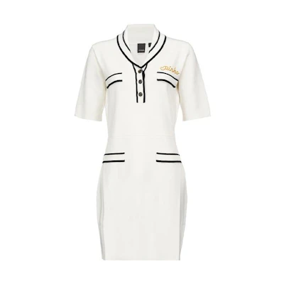 PINKO SS22 White Short Sleeve Dress with Striped Logo Print 1G17N0Y81X-C03