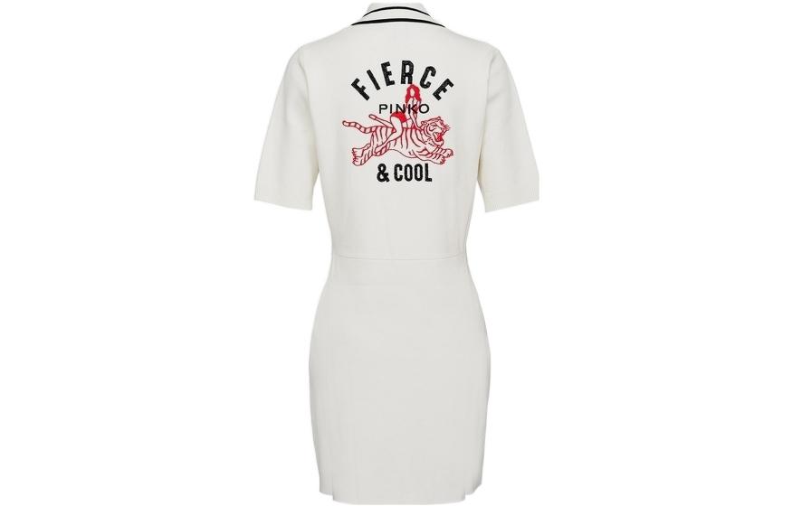 Lookbook PINKO SS22 白色短袖连衣裙带条纹标志印花 1G17N0Y81X-C03