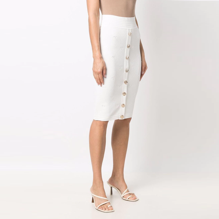 Shop PINKO SS22 白色纯色针织裙带标志与纽扣装饰. 1G1704Y7Z2-Z15