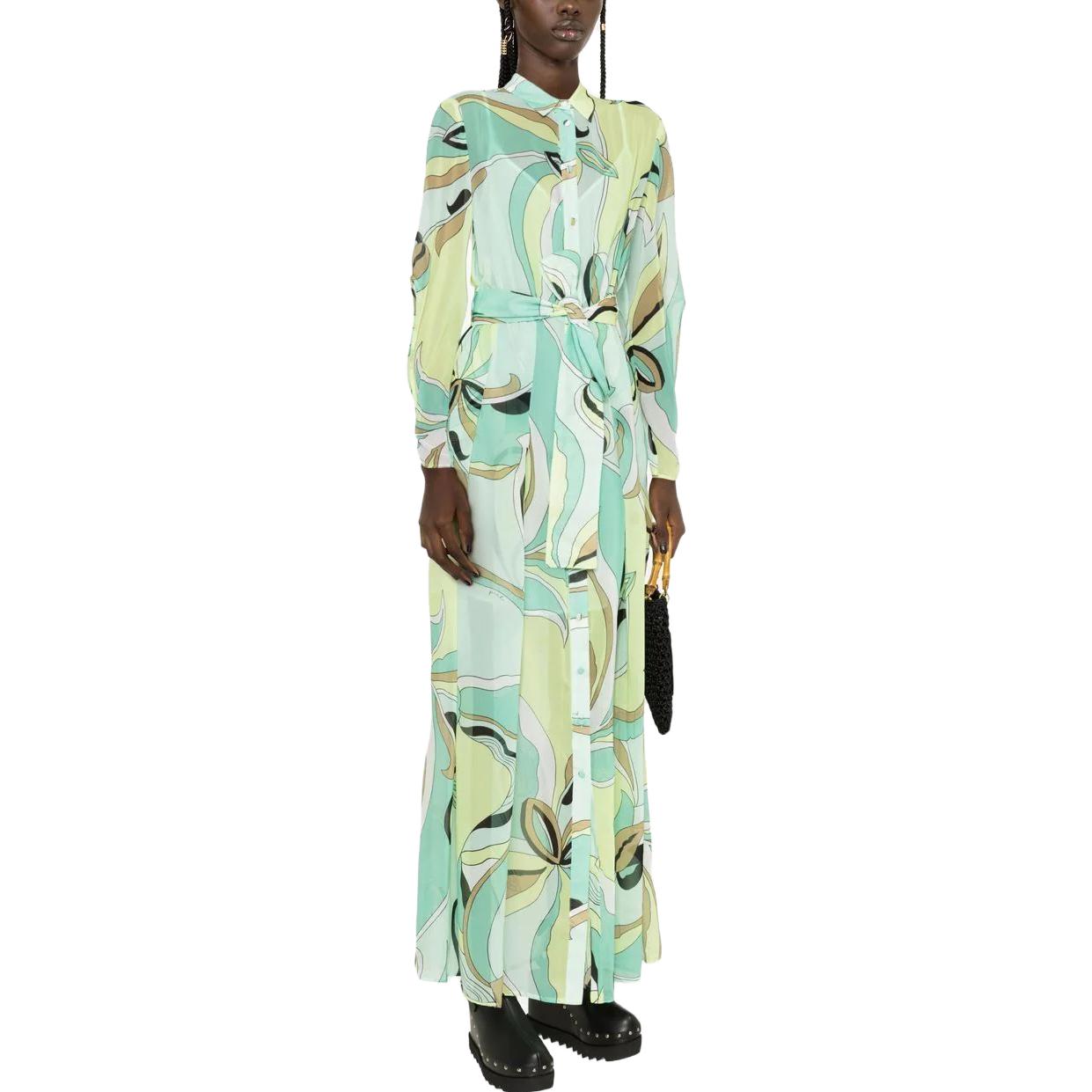 Lookbook PINKO SS23 綠色印花長袖襯衫連衣裙 100109A0H9-SC3