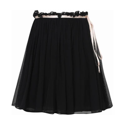 PINKO SS24 Solid Black Pleated Tie Casual Mini Skirt for Women. 103478A1V1-ZN1