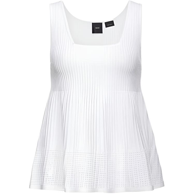 PINKO SS24 White Sleeveless Knitted Flare Tank Top Casual Wear 102956A1N9-Z04