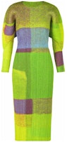 PLEATS PLEASE ISSEY MIYAKE FW22 Pleated Color Block Long Sleeve Dress Green PP23JH704-62 PLEATS PLEASE ISSEY MIYAKE FW22 Pleated Color Block Long Sleeve Dress Green PP23JH704-62