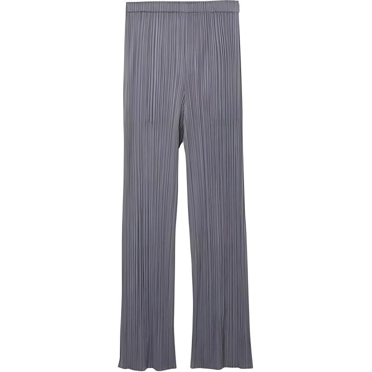 PLEATS PLEASE Issey Miyake Grey Solid Straight-Fit Pleated Casual Unisex Pants PP55JF111-12