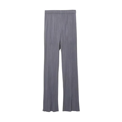 PLEATS PLEASE Issey Miyake Grey Solid Straight-Fit Pleated Casual Unisex Pants PP55JF111-12