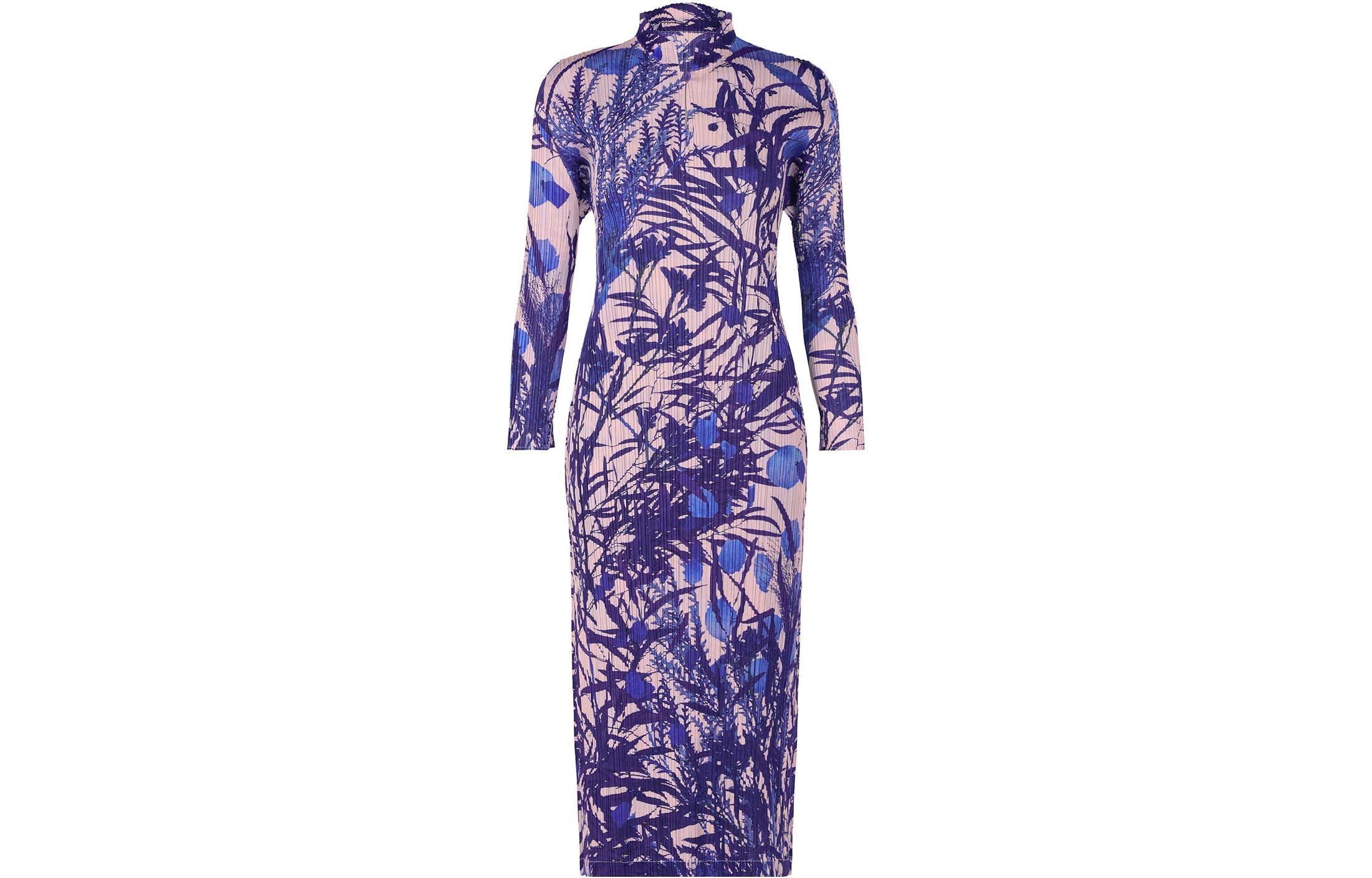 Order PLEATS PLEASE ISSEY MIYAKE SS23 紫色花卉印花百褶高領連身裙 PP36JH685-81