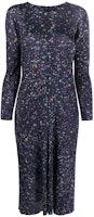 PLEATS PLEASE ISSEY MIYAKE SS23 Printed Pleated Midi Dress Navy Long Sleeve PP28JH725-75 PLEATS PLEASE ISSEY MIYAKE SS23 Printed Pleated Midi Dress Navy Long Sleeve PP28JH725-75