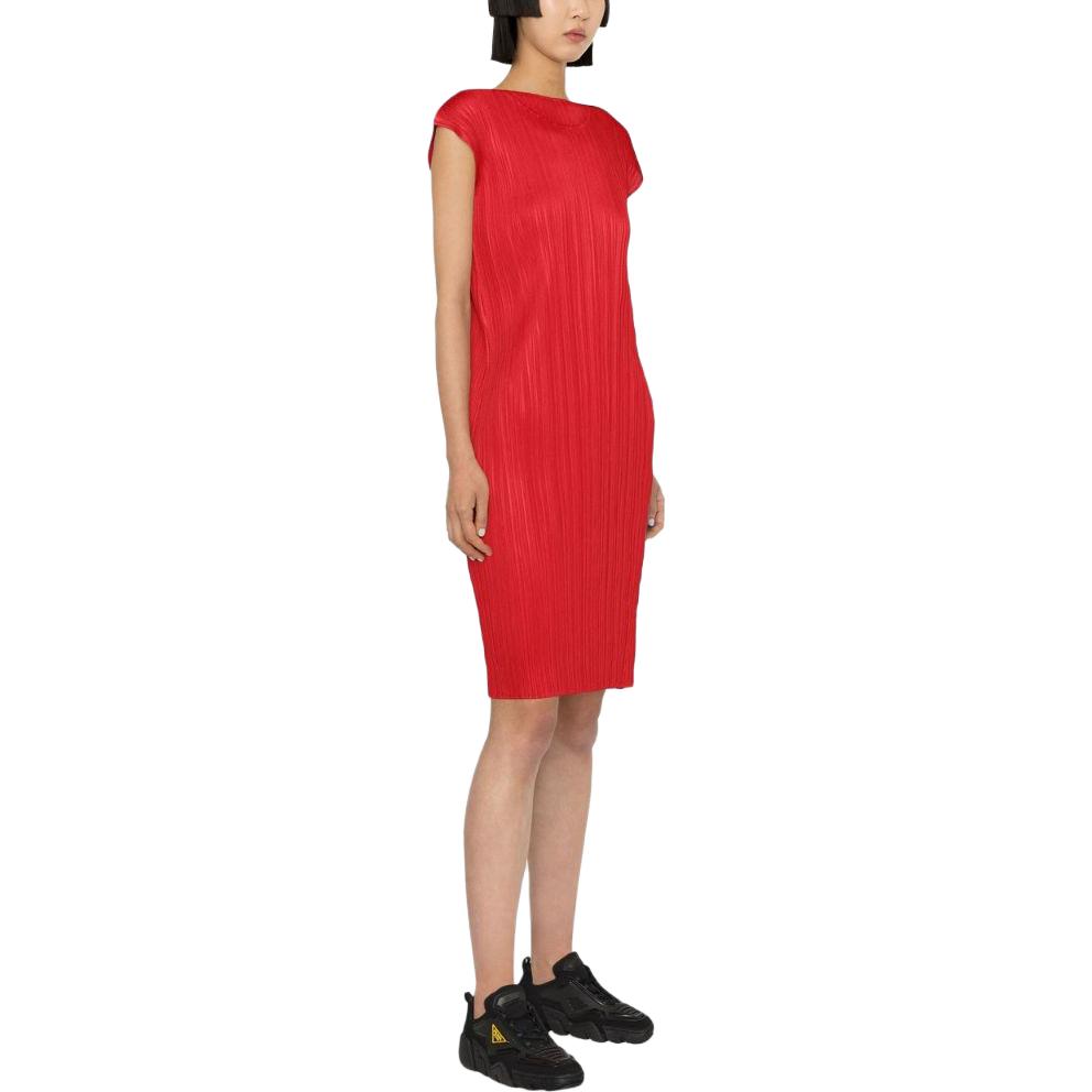 Purchase PLEATS PLEASE ISSEY MIYAKE SS23 纯色红色圆领短袖连衣裙 PP28JH809-24