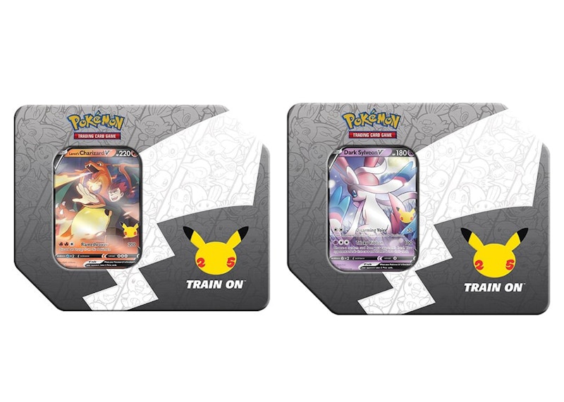 Pokémon TCG 25th Anniversary Celebrations Large Tin Lances Charizard V/Dark Sylveon V 2x Bundle