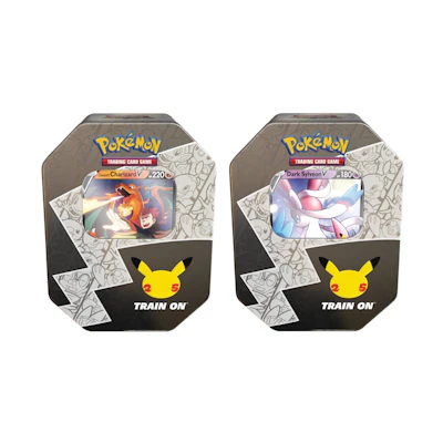 Poké TCG 25th Anniversary Celebrations Tin Lances Charizard V/Dark Sylveon V 2x Bundle