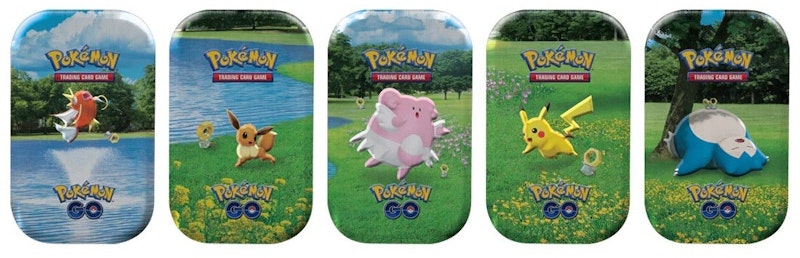 pokemon-tcg-pokemon-go-pikachu-snorlax-magikarp-eevee-and-blissey-mini-tin-5x-bundle