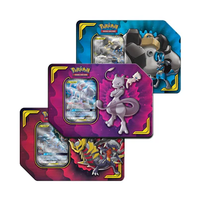 Poké TCG Power Partnership Tin Mewtwo & Mew GX/Lucario & Melmetal GX/Garchomp & Giratina GX Lot