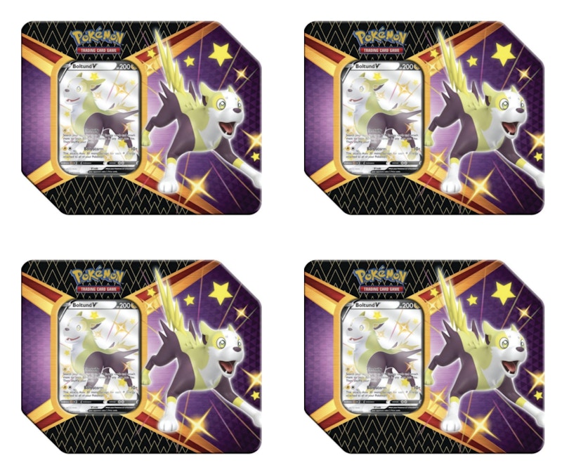 Pokémon TCG Sword & Shield Shining Fates Boltund V Tin 4X Lot (6 Booster Packs)