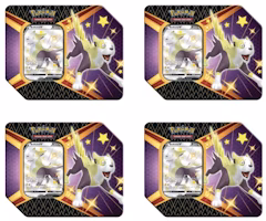 Pokémon TCG Sword & Shield Shining Fates Boltund V Tin 4X Lot (6 Booster Packs) Pokémon TCG Sword & Shield Shining Fates Boltund V Tin 4X Lot (6 Booster Packs)