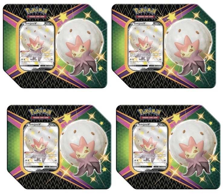pokemon-tcg-sword-and-shield-shining-fates-eldegoss-v-tin-4-x-lot-6-booster-packs