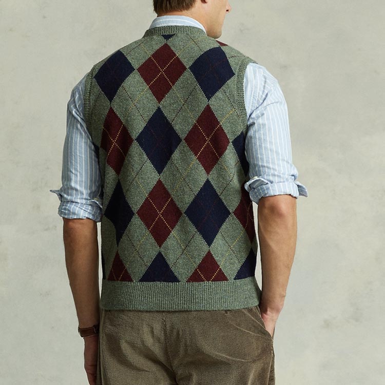 Shop Polo Ralph Lauren 菱格羊毛針織背心 多色休閒背心 MNPOSWE1CM20056-300