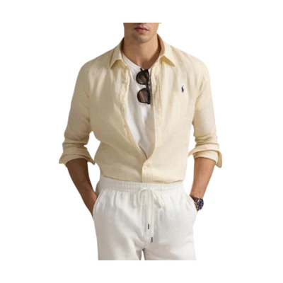 Polo Ralph Lauren Beige Slim Fit Long Sleeve Shirt with Logo Embroidery 710968915-005