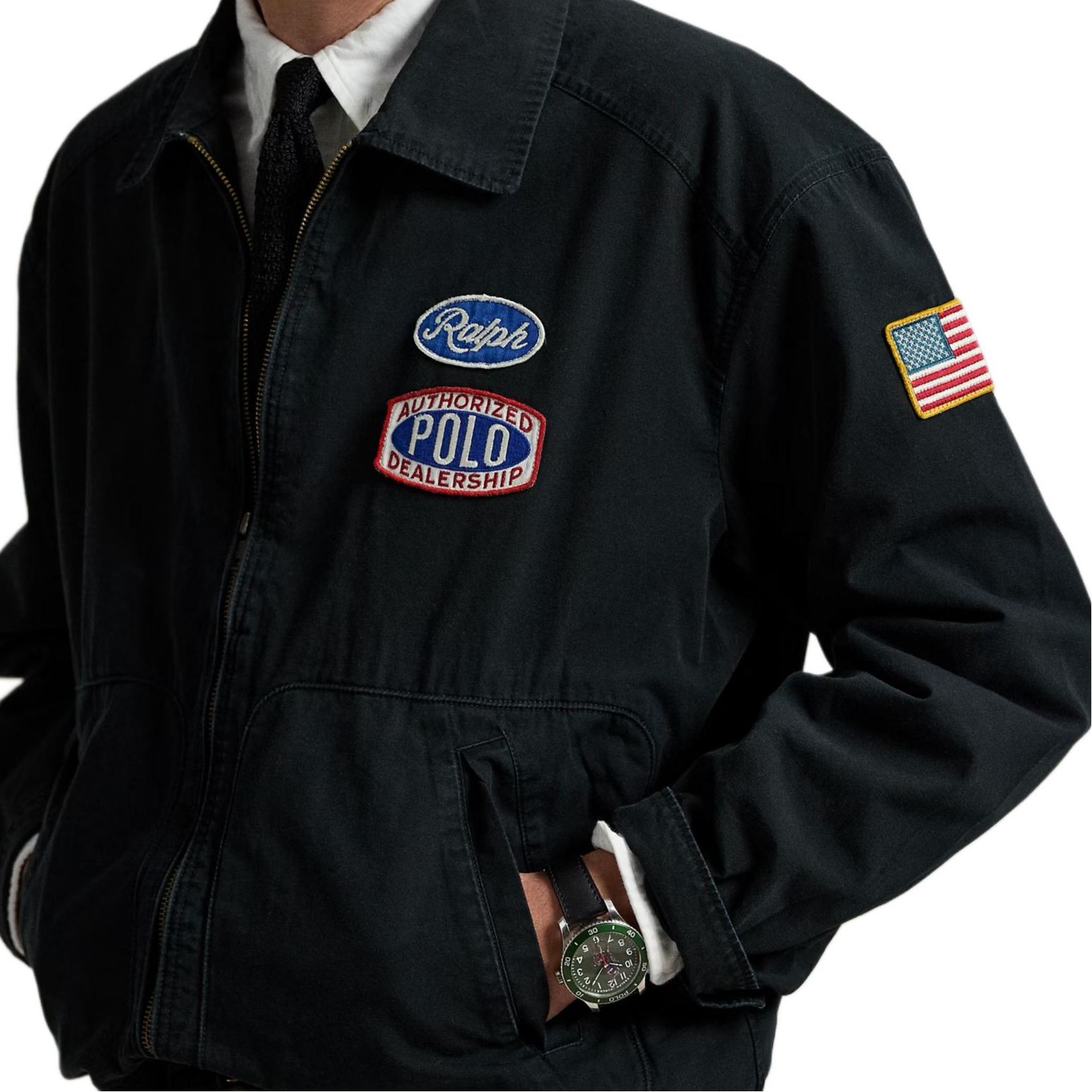 Details for Polo Ralph Lauren Jaket Balap Katun Cetak Hitam. 710970586-001