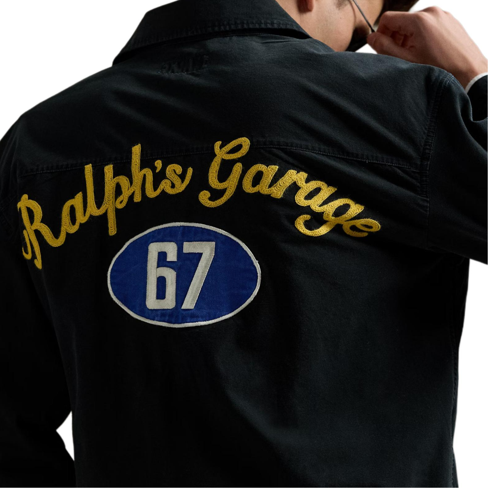 Sizing Polo Ralph Lauren Jaket Balap Katun Cetak Hitam. 710970586-001