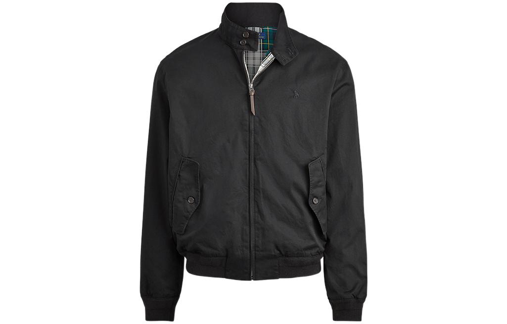 Polo Ralph Lauren  Black Harrington Jacket with Logo Print and Button Collar. MNPOOTW16020157-001