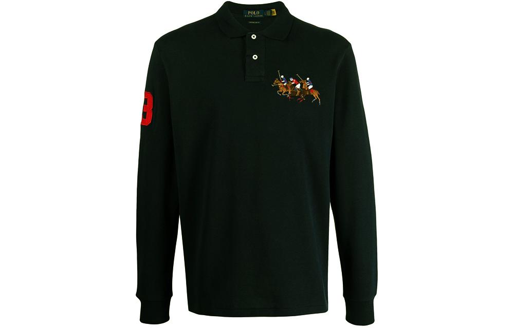 Polo Ralph Lauren  Black Long Sleeve Polo Shirt with Letter & Rider Design 710814769-001
